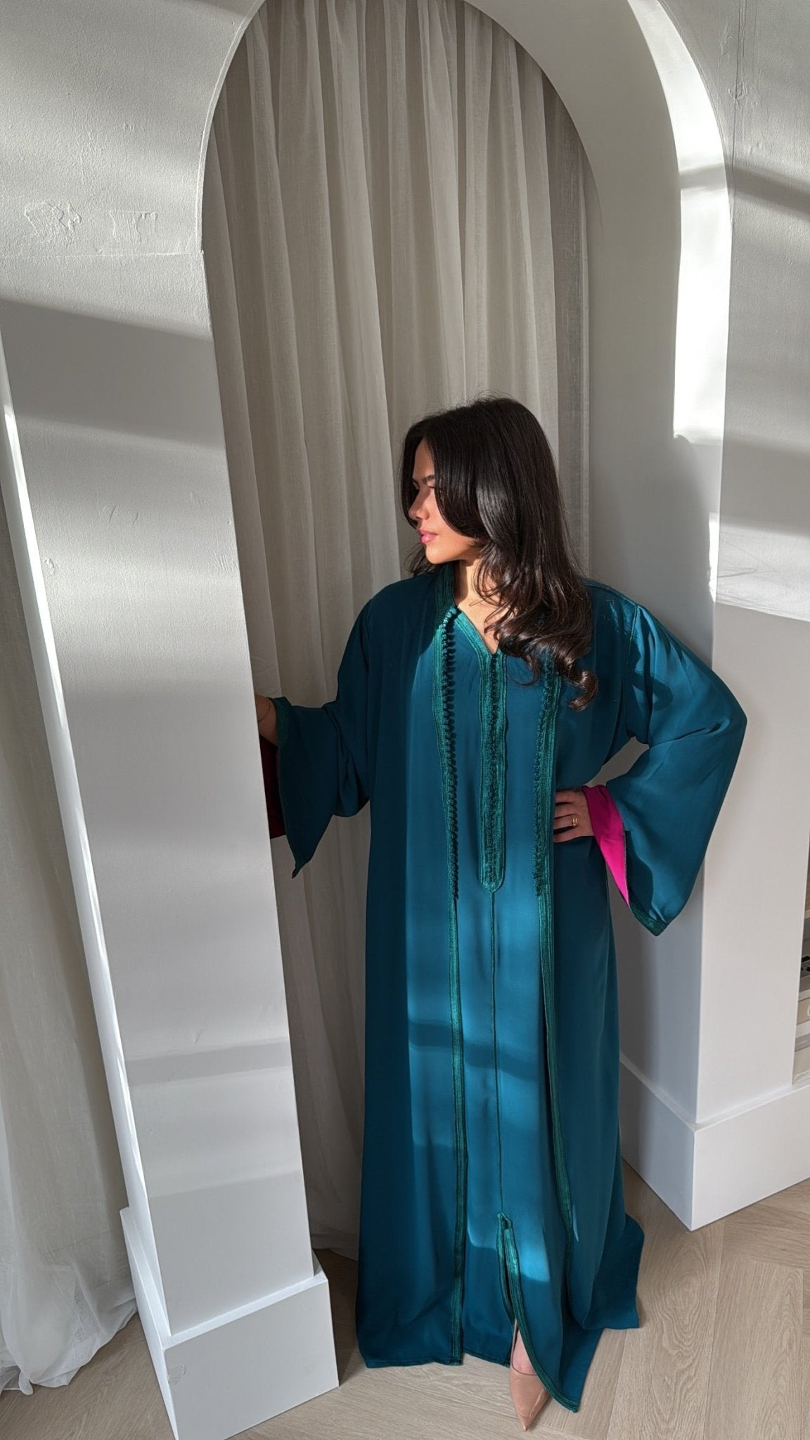 Two-Piece Turquoise x Fuchsia Kimono Qaftan Set