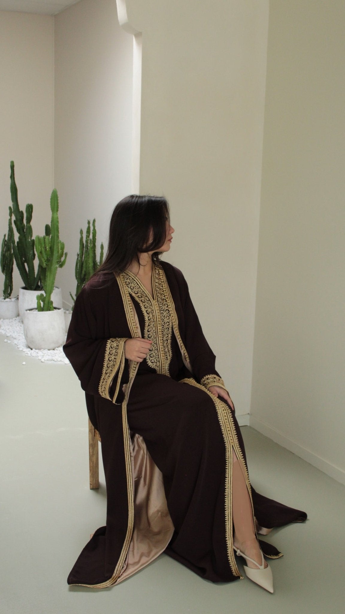 Two Piece Caftan Brown with Golden Details