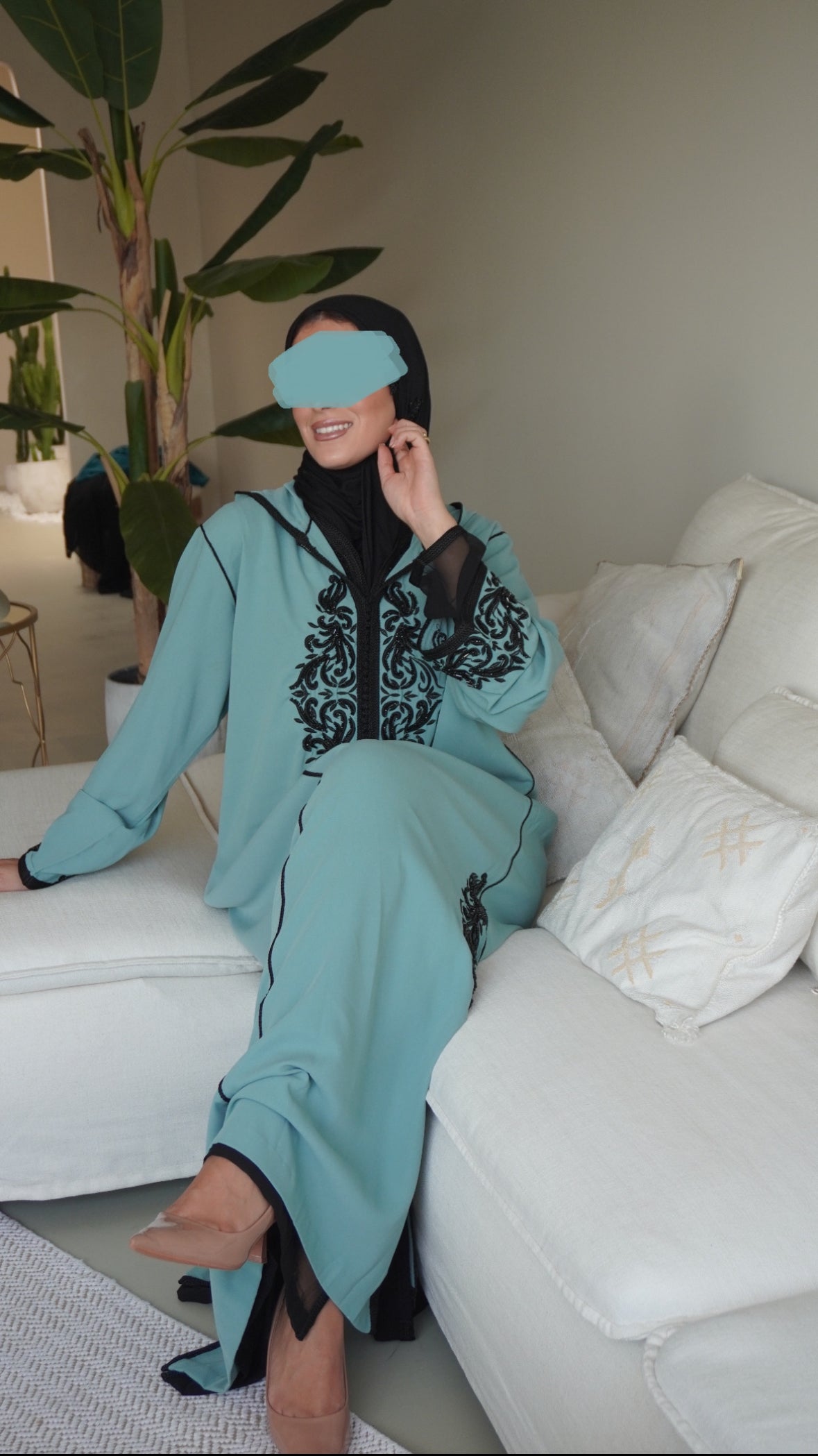 Two Piece Baby Blue Jellaba with Pearls