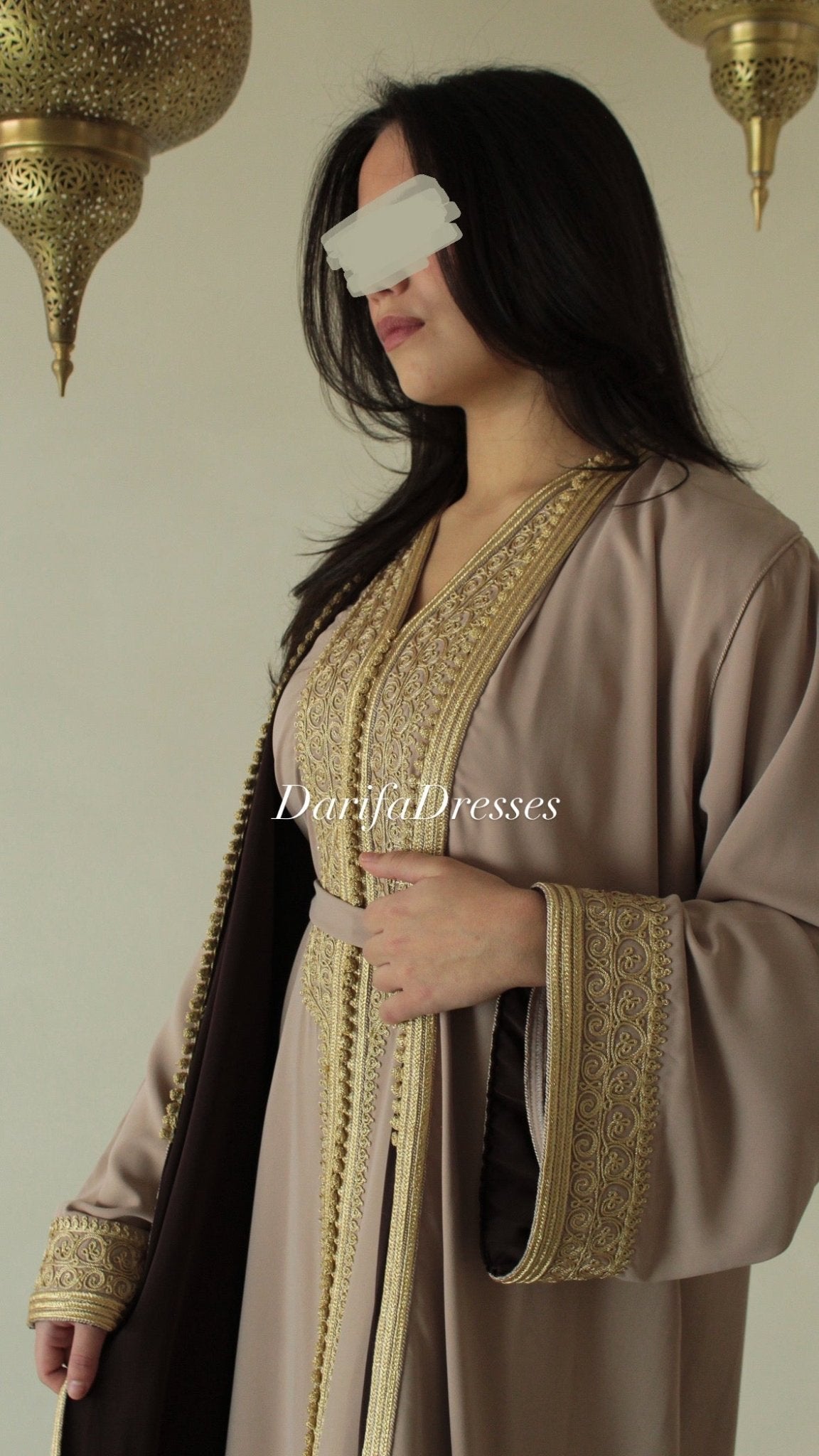 Two Piece Caftan Beige with Gold/Brown details