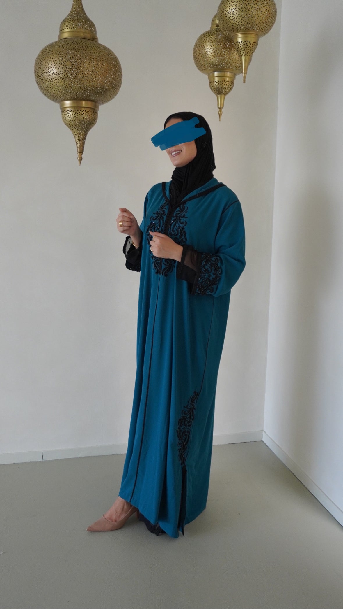 Two Piece Petrol Jallaba set with Pearls