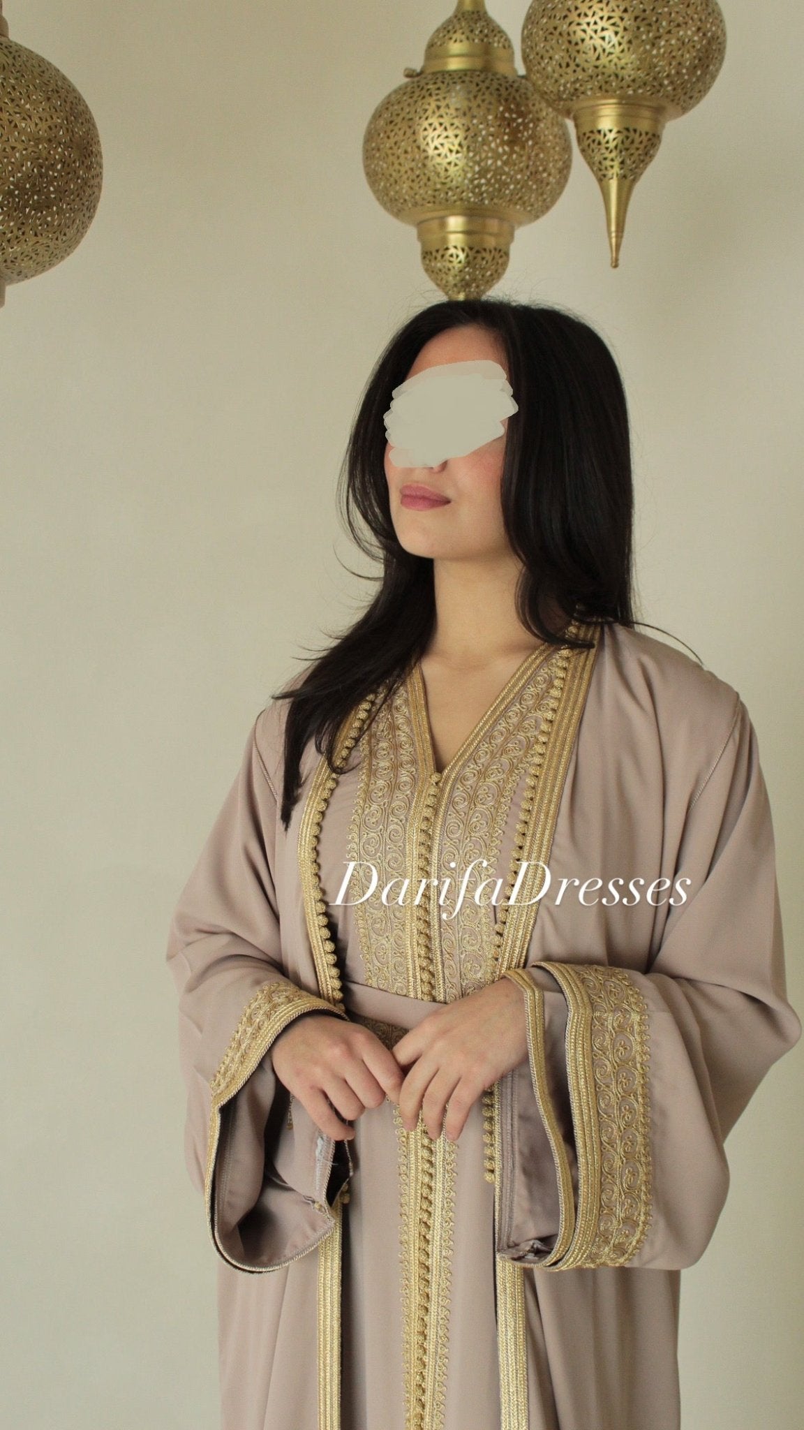 Two Piece Caftan Beige with Gold/Brown details