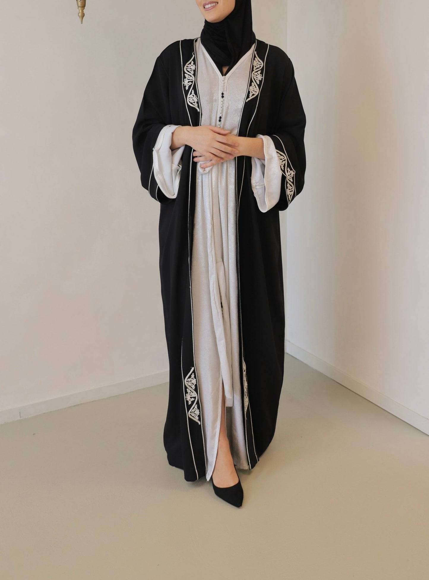 Two piece Caftan Black x Silver White