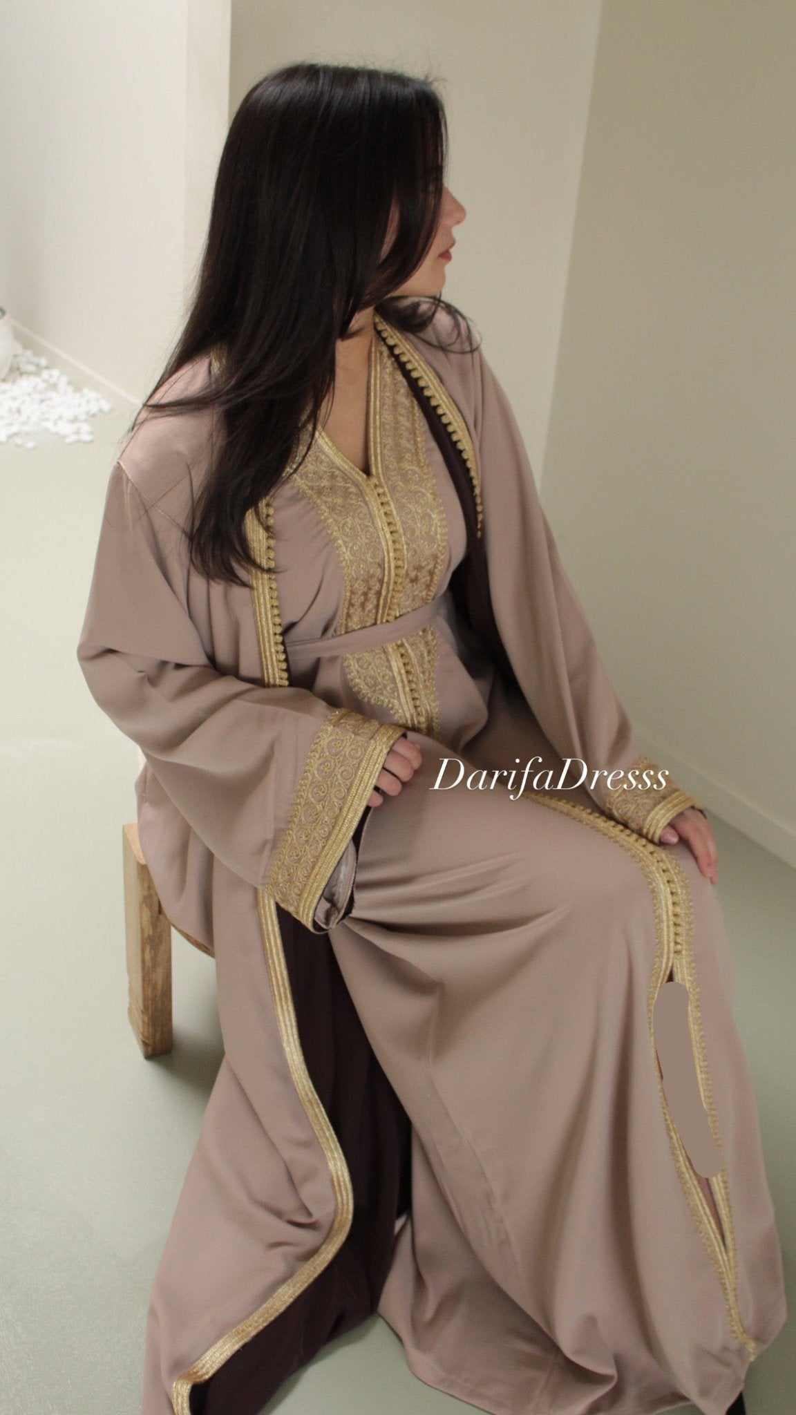 Two Piece Caftan Beige with Gold/Brown details