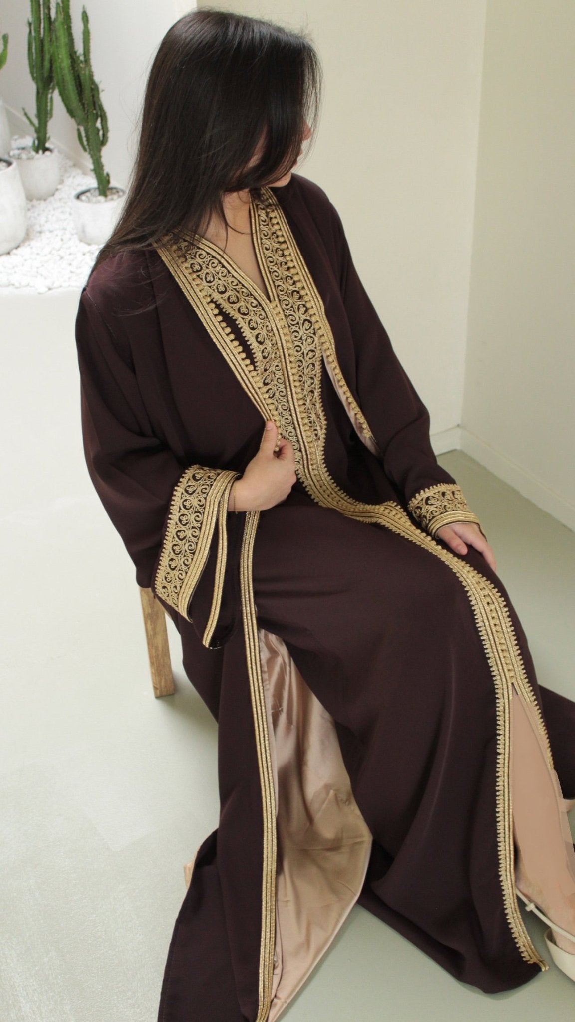 Two Piece Caftan Brown with Golden Details