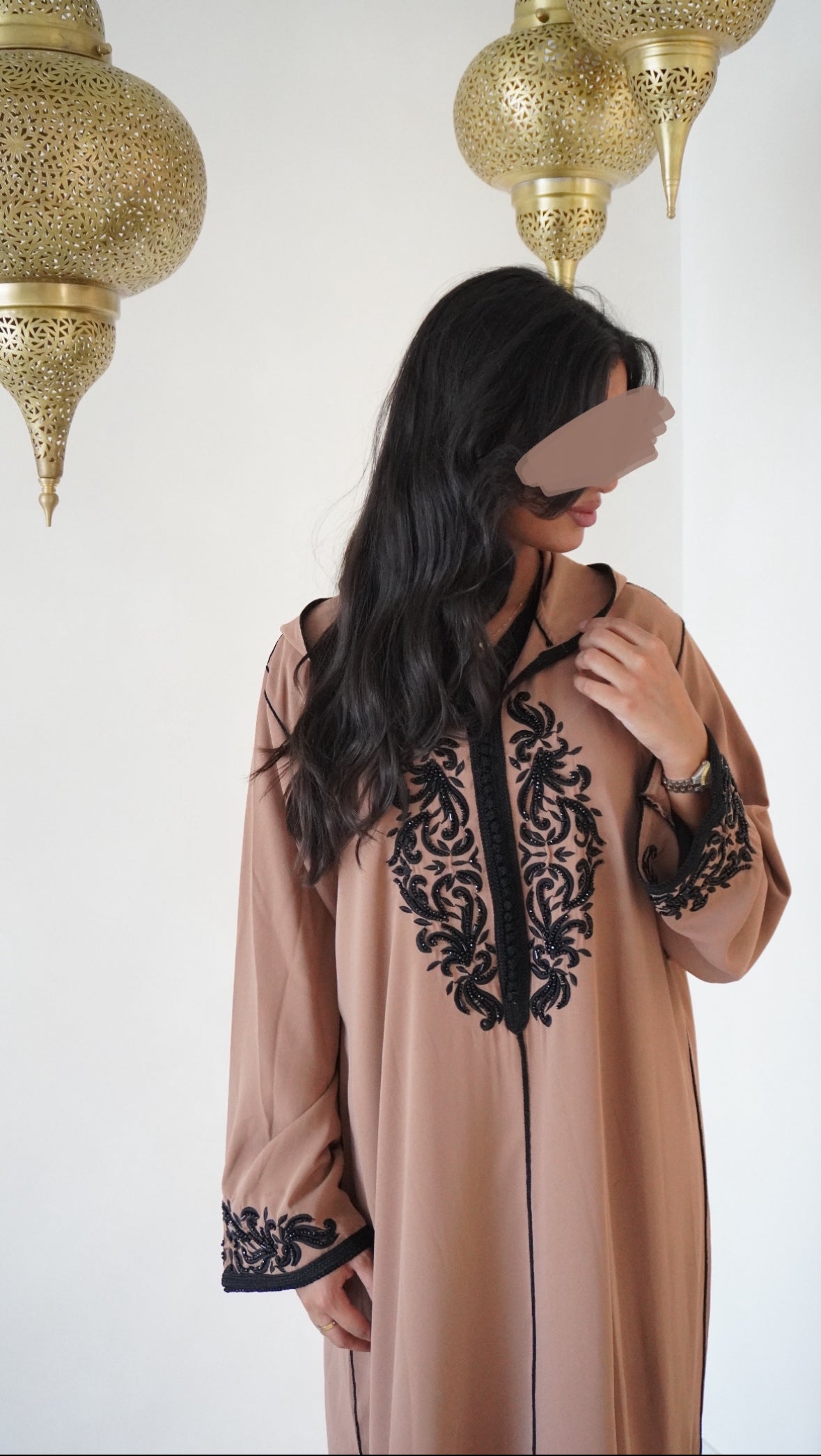 Two Piece Brown Jellaba with Pearls