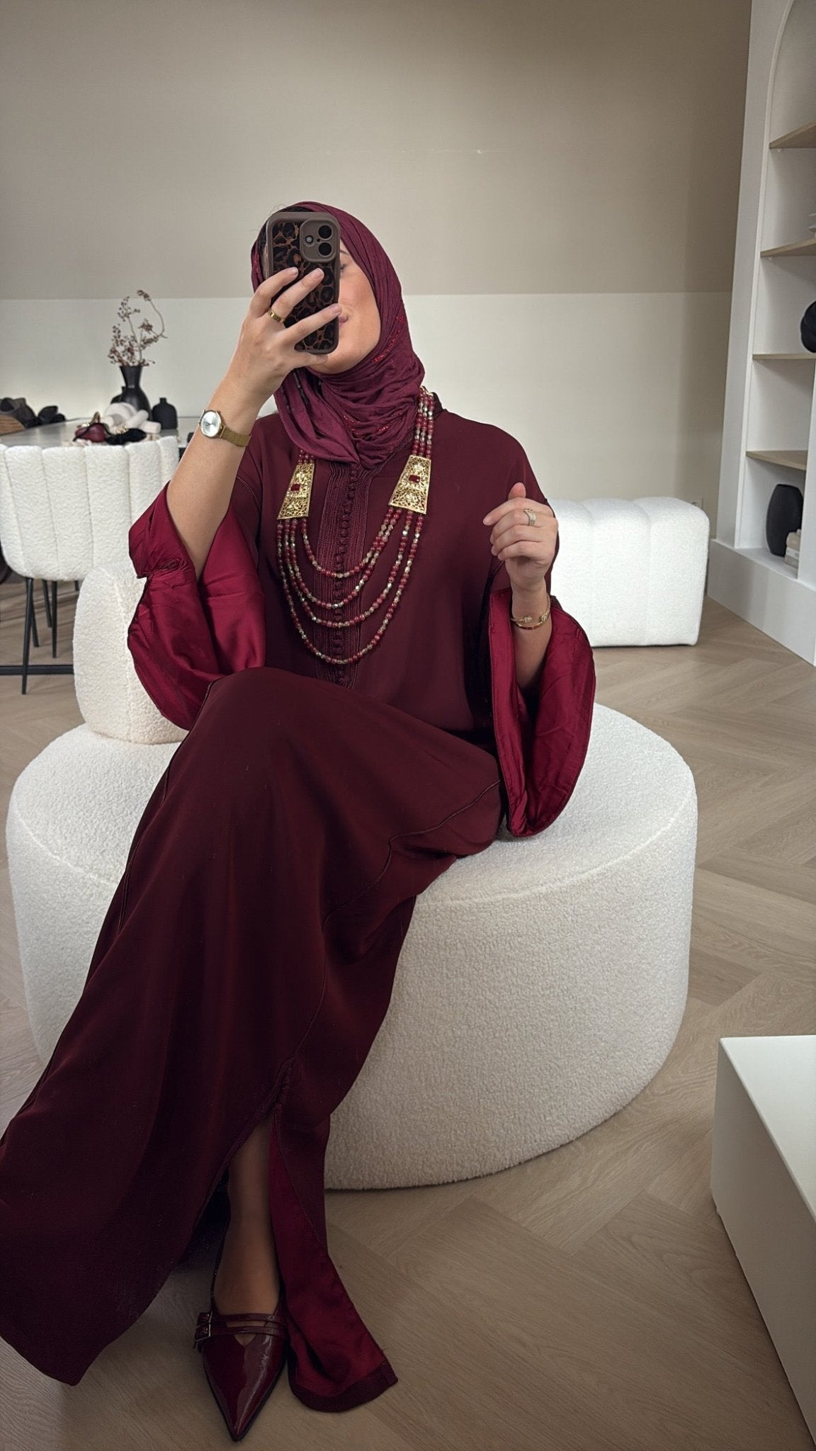 bodycon white dress Burgundy Kaftan with Gold Embroidery L main image 0