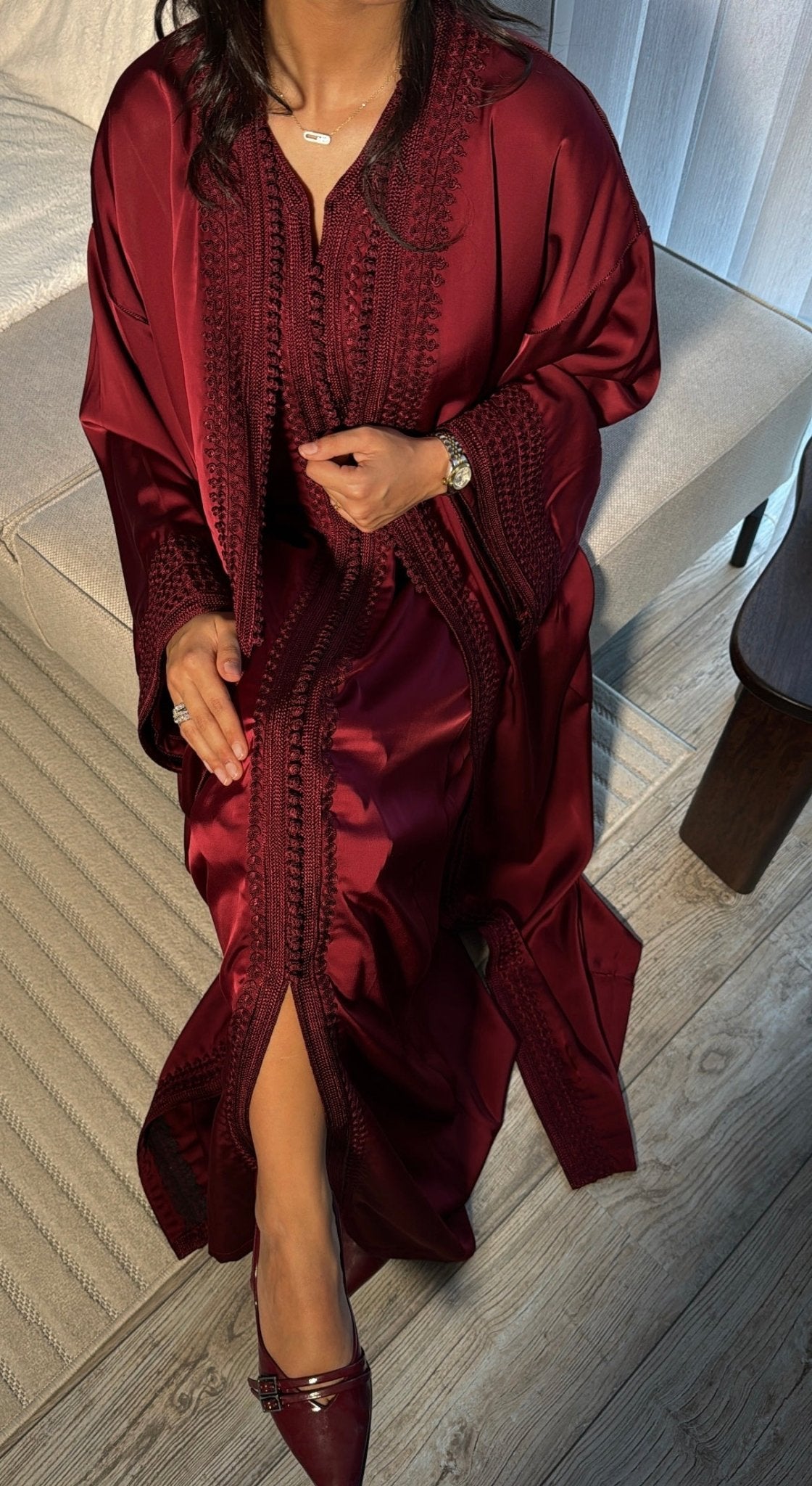 Sara Two piece Qaftan set Royal Bordeaux