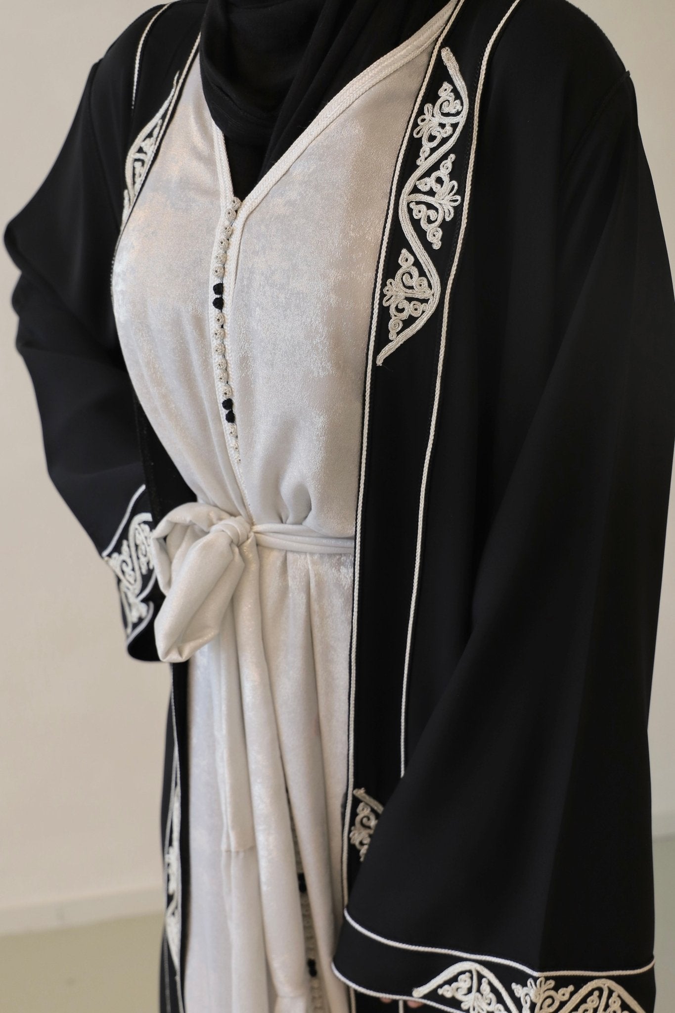 Two piece Caftan Black x Silver White