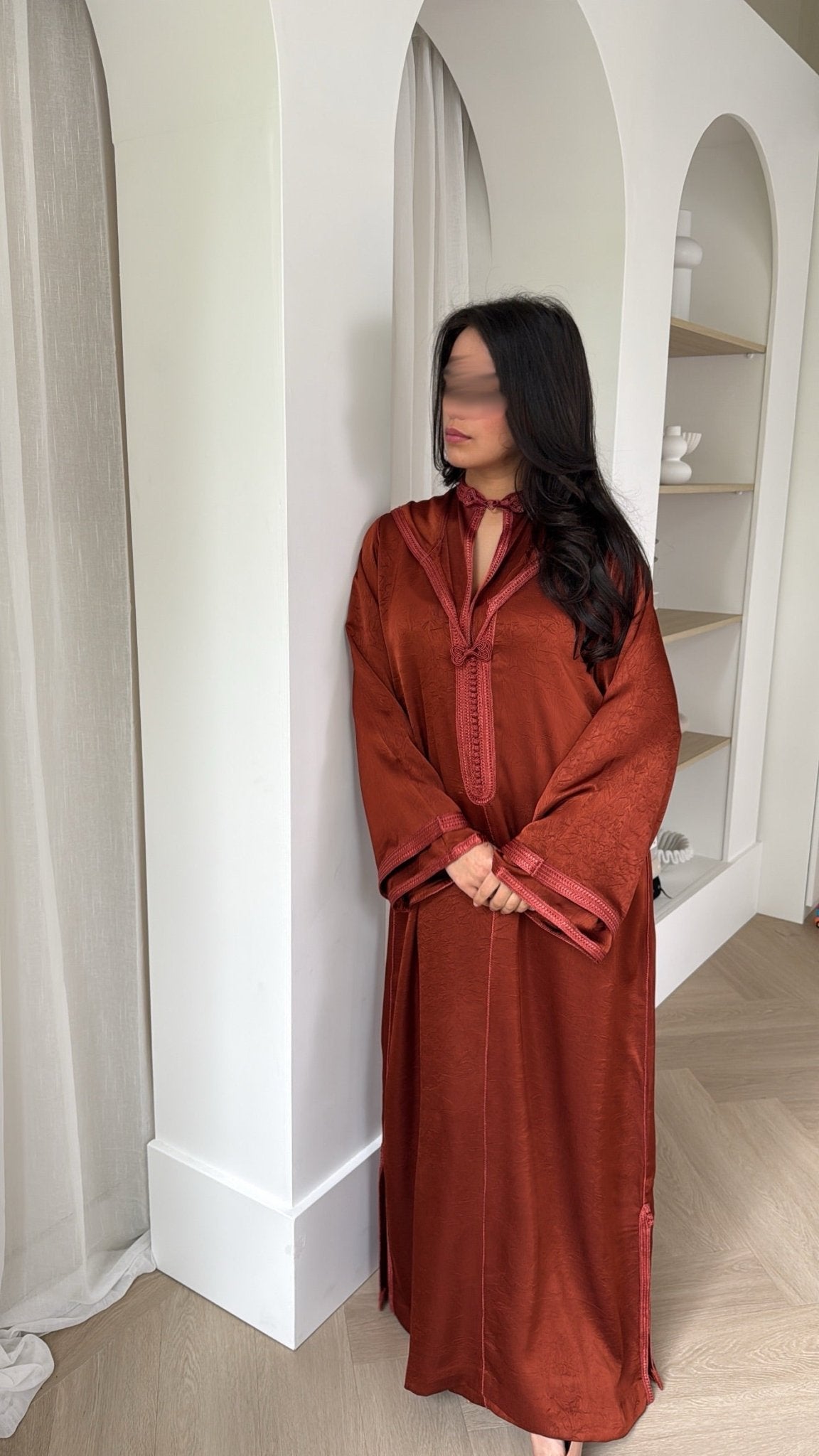 Nooré Two-Piece x Jacquard Satin Jellaba x Terracotta