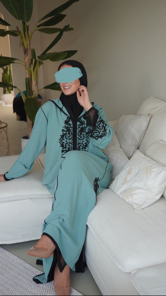 Two Piece Baby Blue Jellaba with Pearls