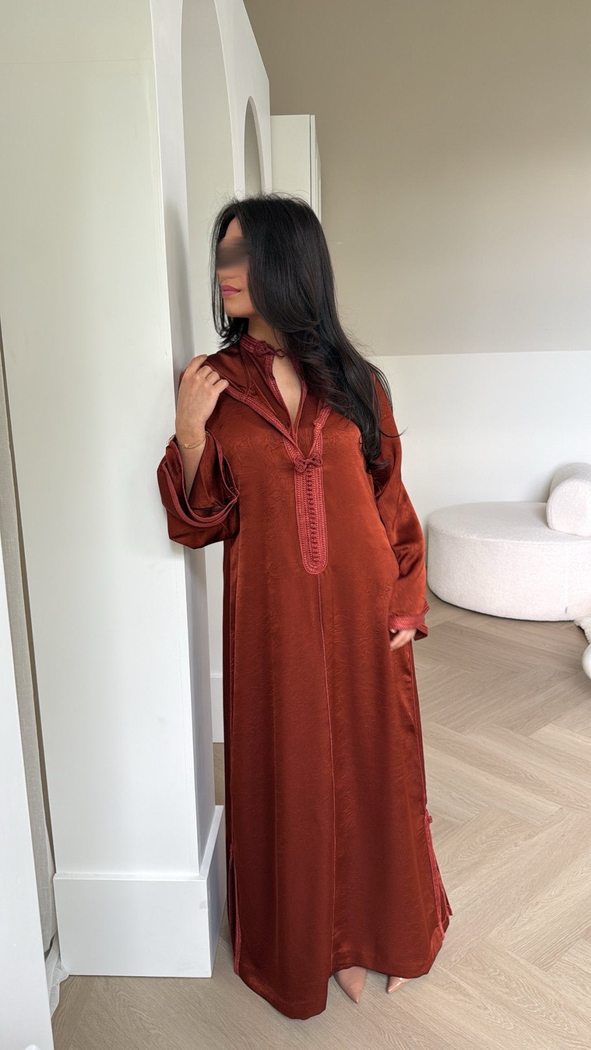 Nooré Two-Piece x Jacquard Satin Jellaba x Terracotta