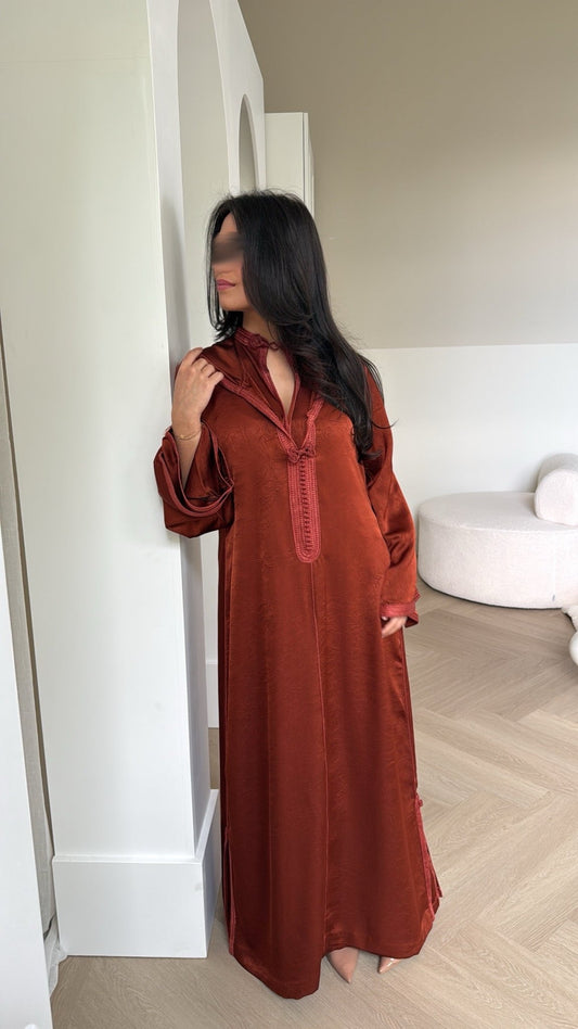 Nooré Two-Piece x Jacquard Satin Jellaba x Terracotta