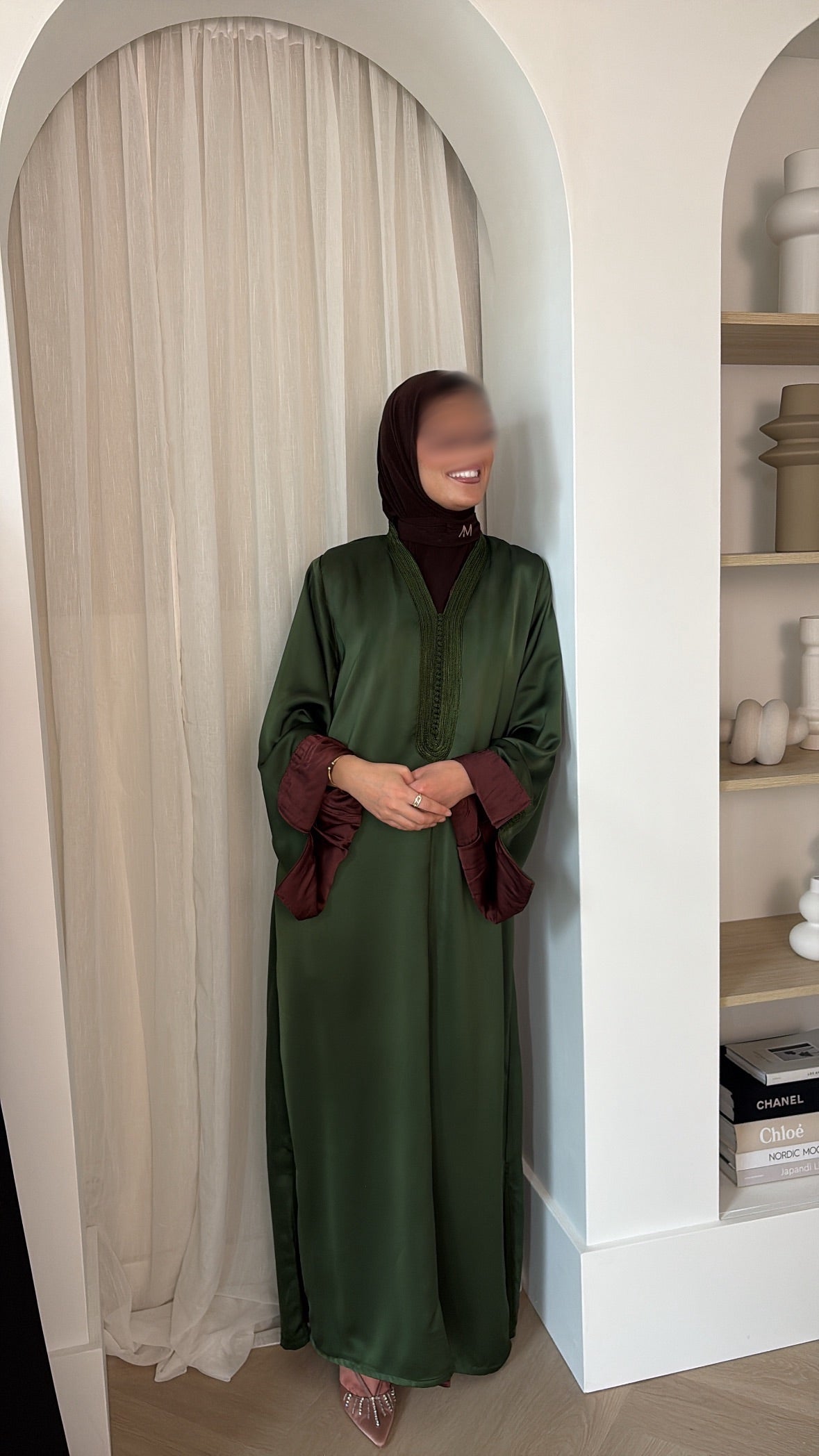 Inaya Caftan Green x Cherry Brown