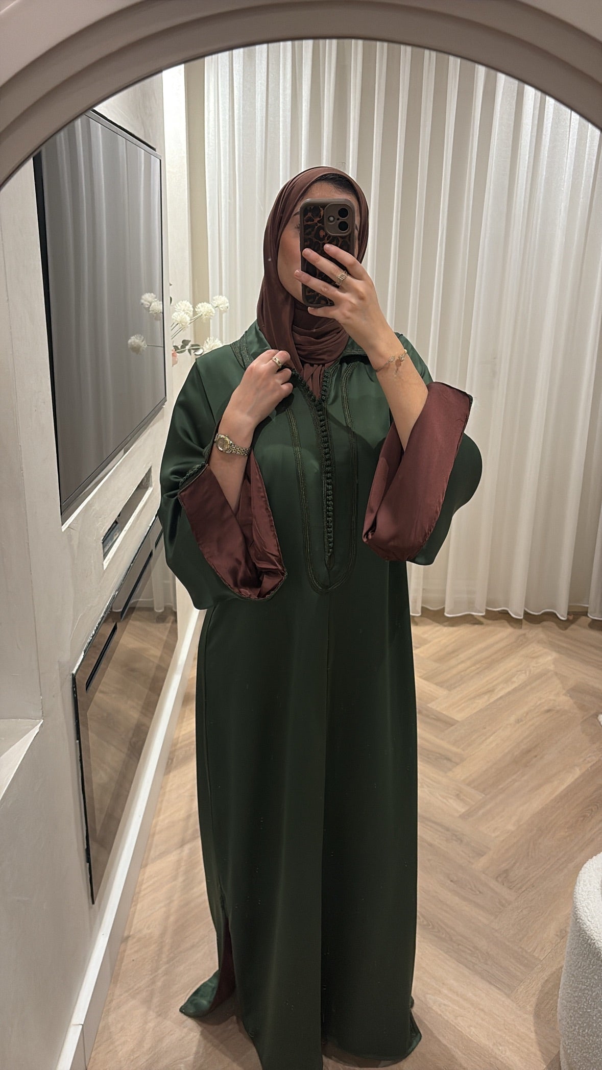 Qaftan Tasneem Green x Cherry Brown