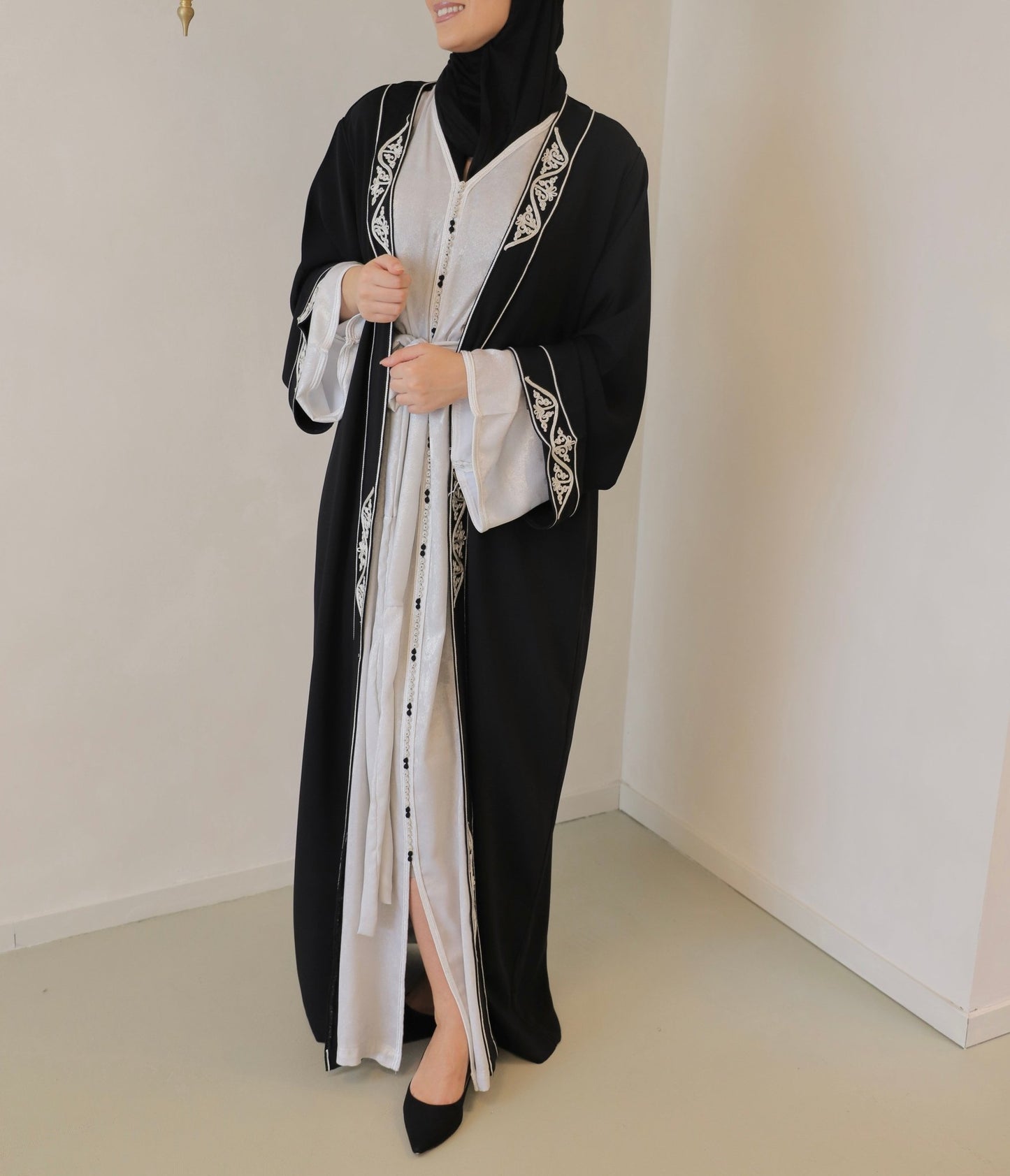 Two piece Caftan Black x Silver White