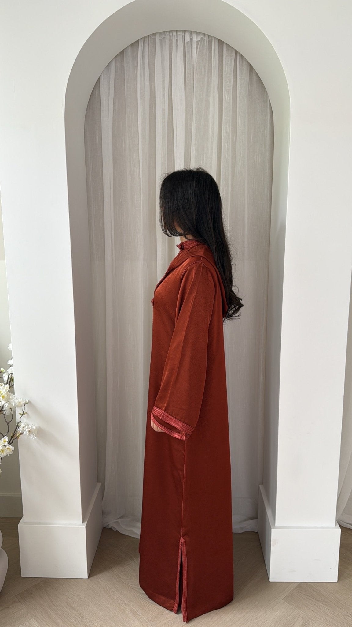 Nooré Two-Piece x Jacquard Satin Jellaba x Terracotta