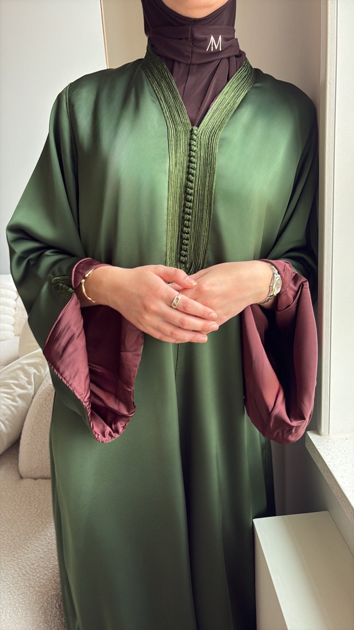 Inaya Caftan Green x Cherry Brown