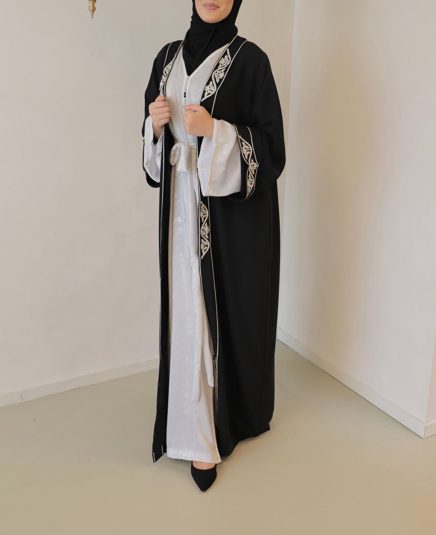 Two piece Caftan Black x Silver White