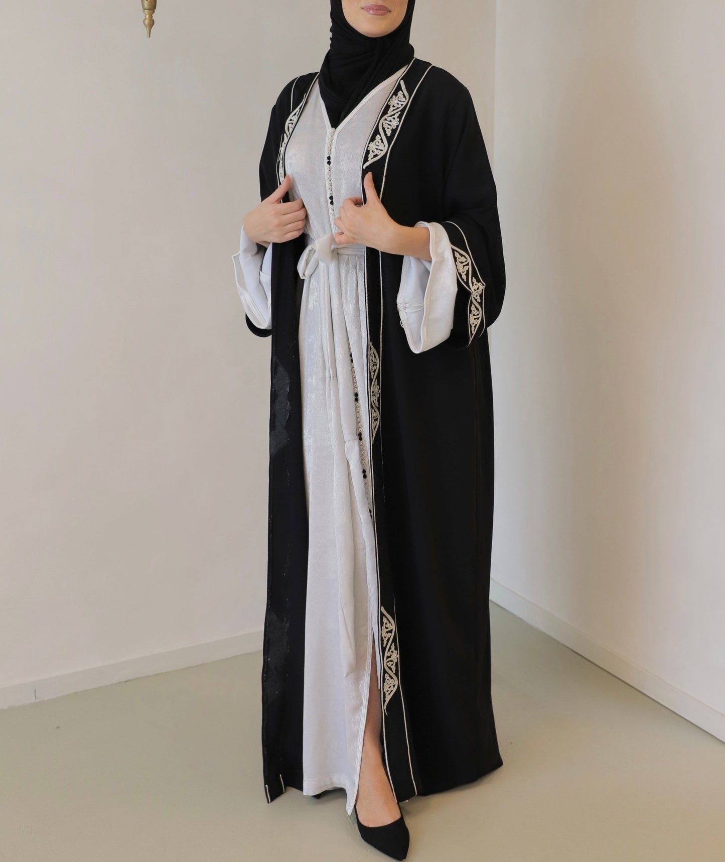 Two piece Caftan Black x Silver White