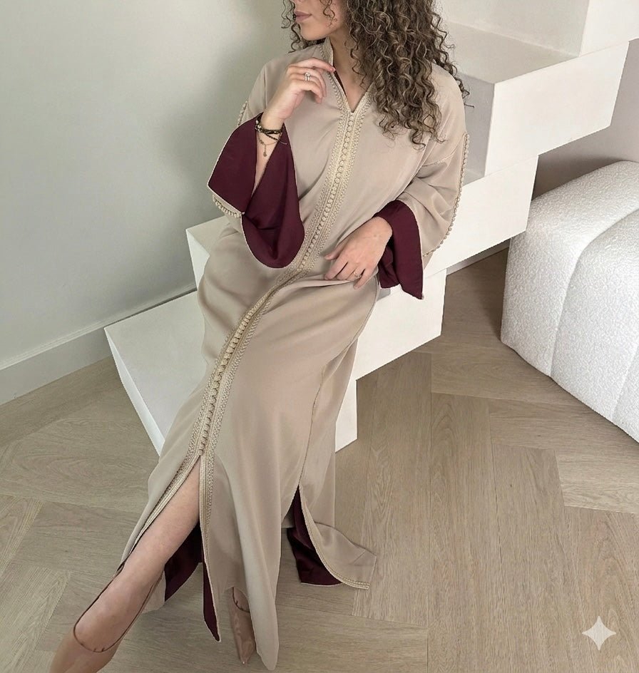 Qaftan Inés – Beige x Bordeaux