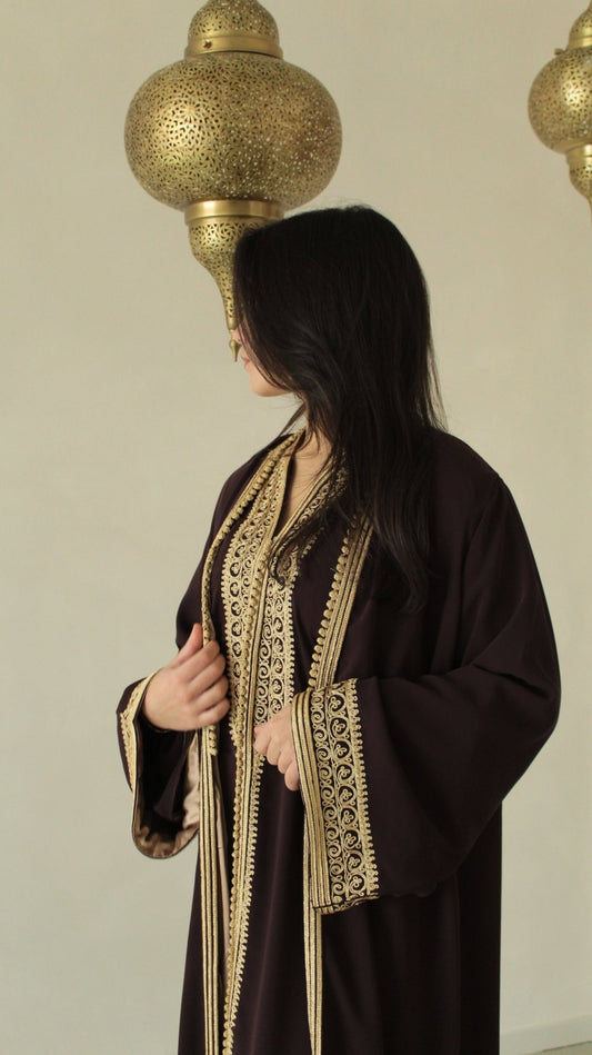 Two Piece Caftan Brown with Golden Details