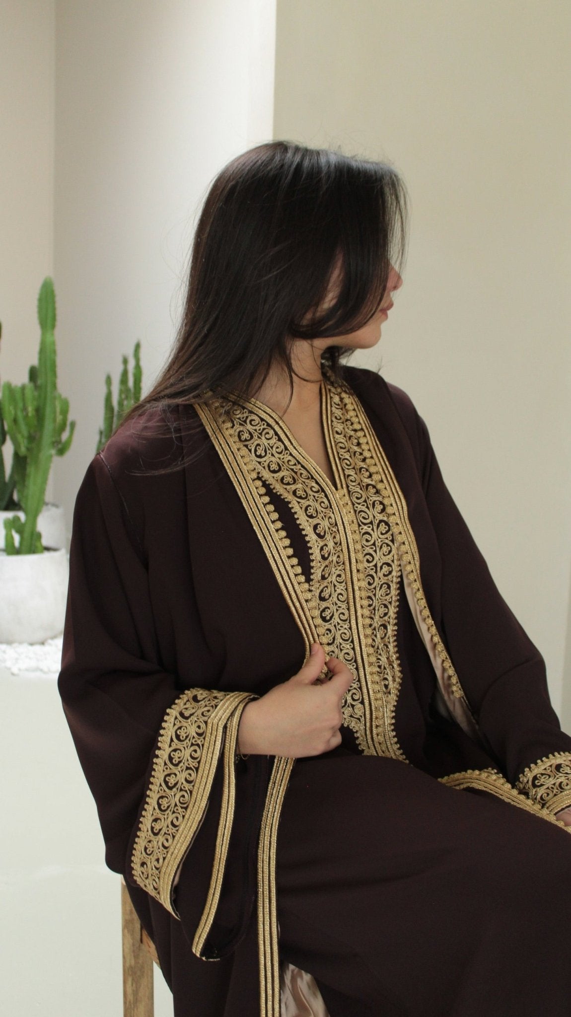 Two Piece Caftan Brown with Golden Details