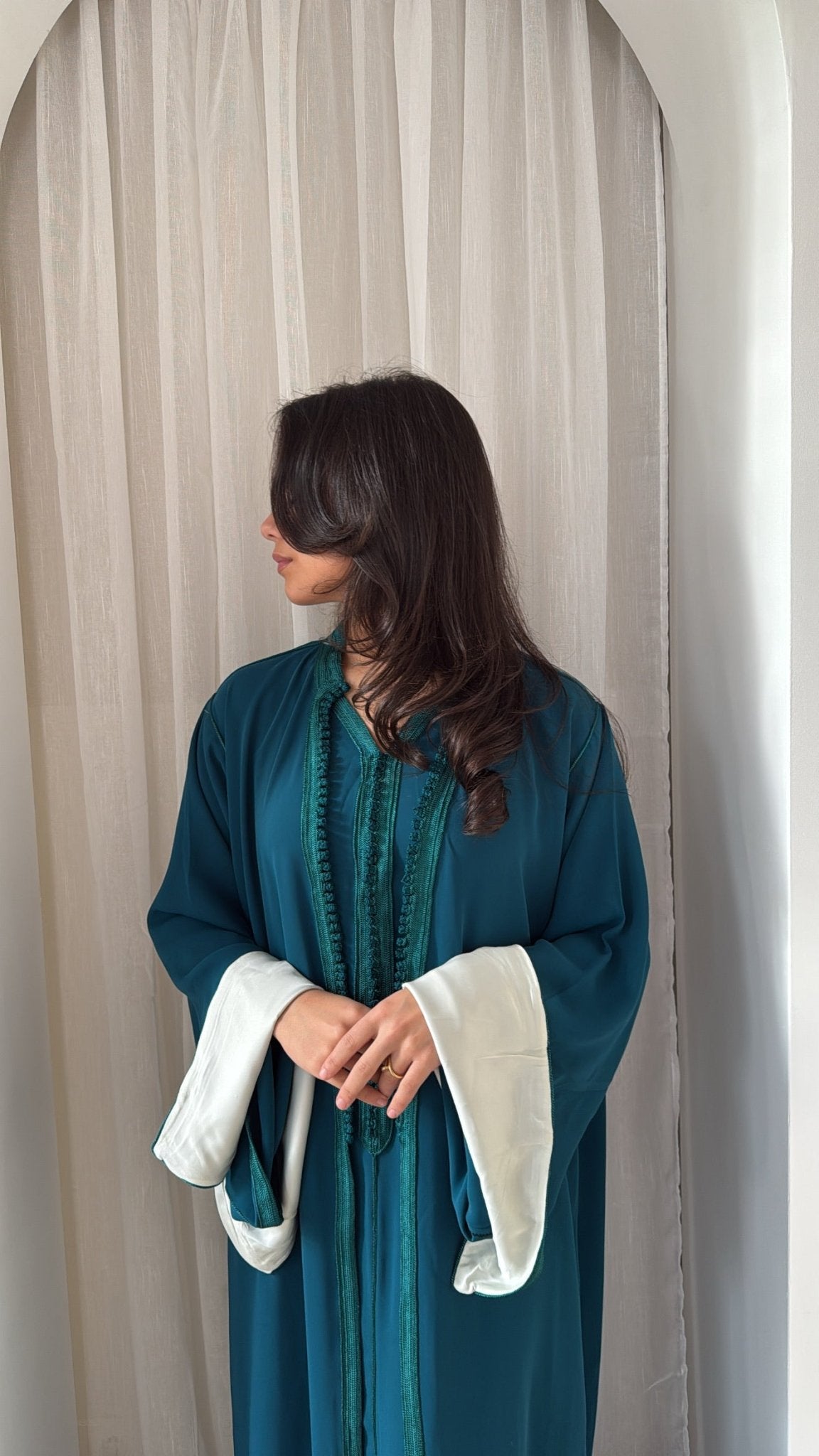 Two-Piece Qaftan Kimono Set Turqoise x White