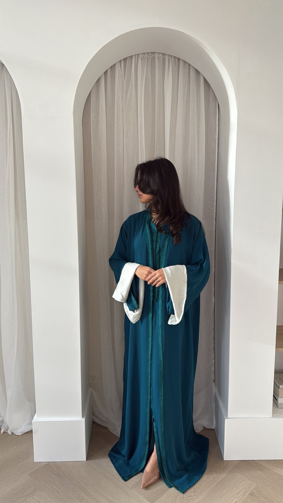Two-Piece Qaftan Kimono Set Turqoise x White