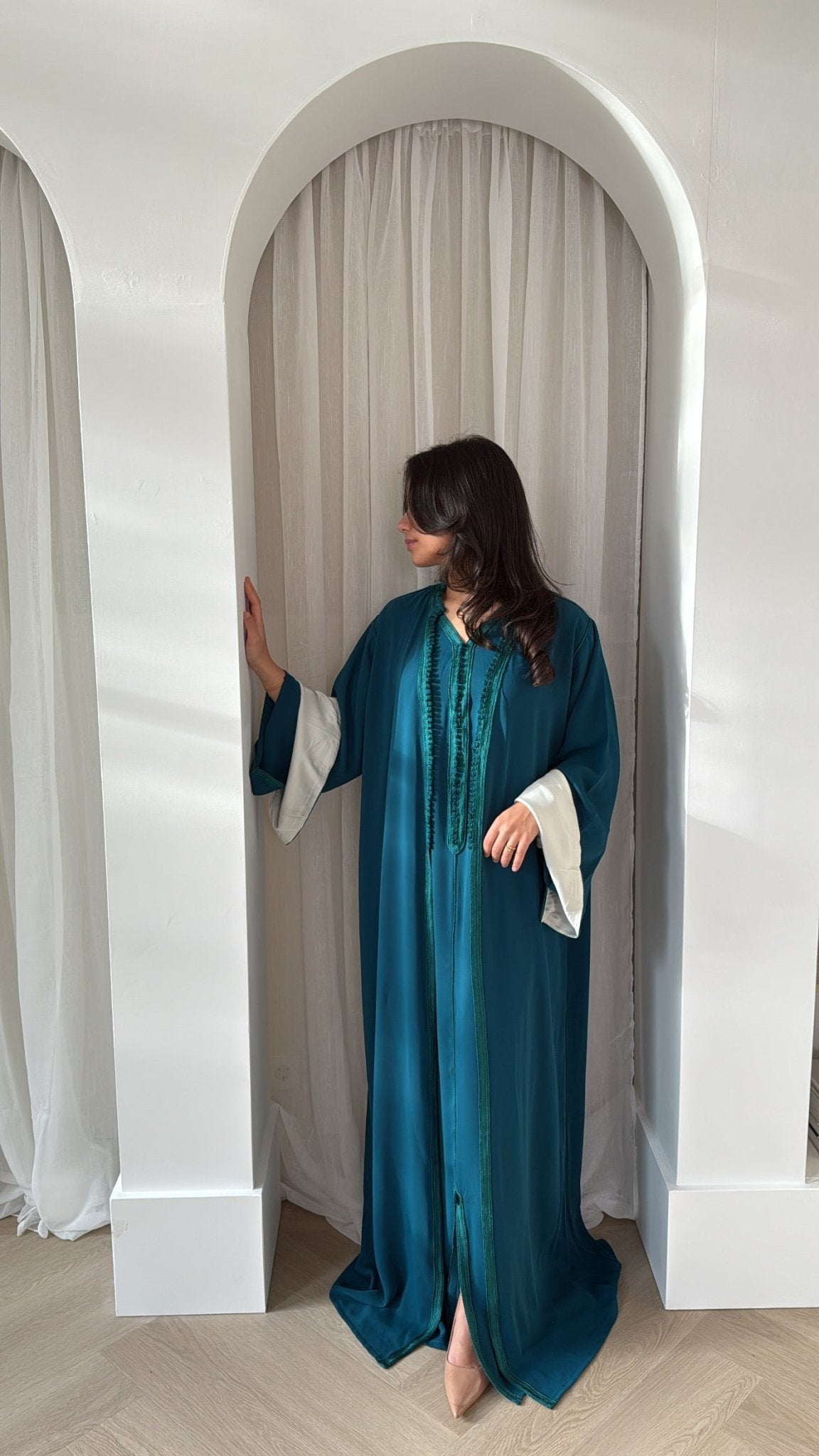 Two-Piece Qaftan Kimono Set Turqoise x White